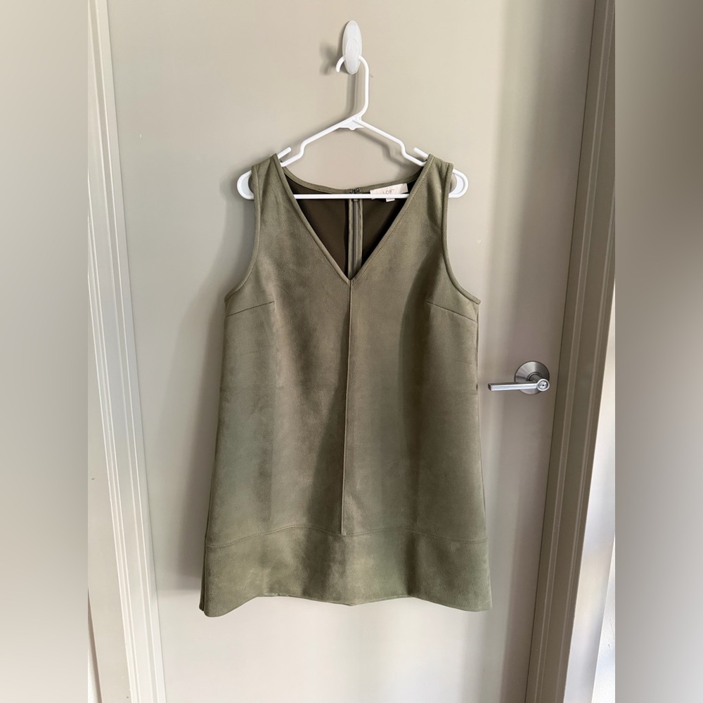 LOFT Sleeveless Faux-Suede Olive Shift Dress